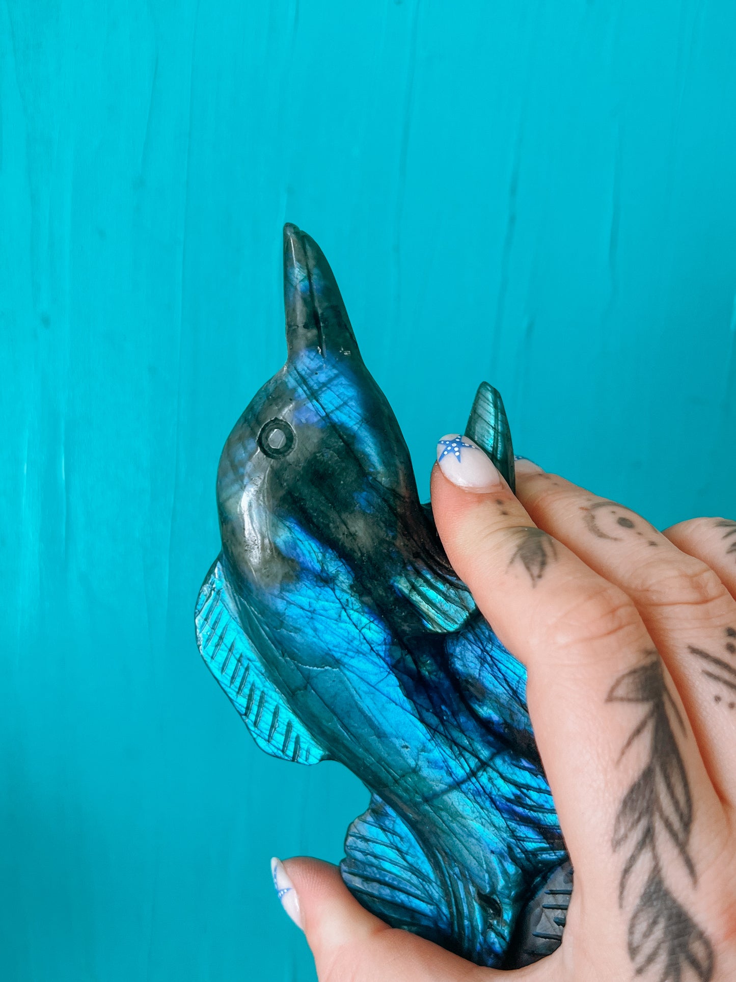 Labradorite - polished Dolphin Statue
