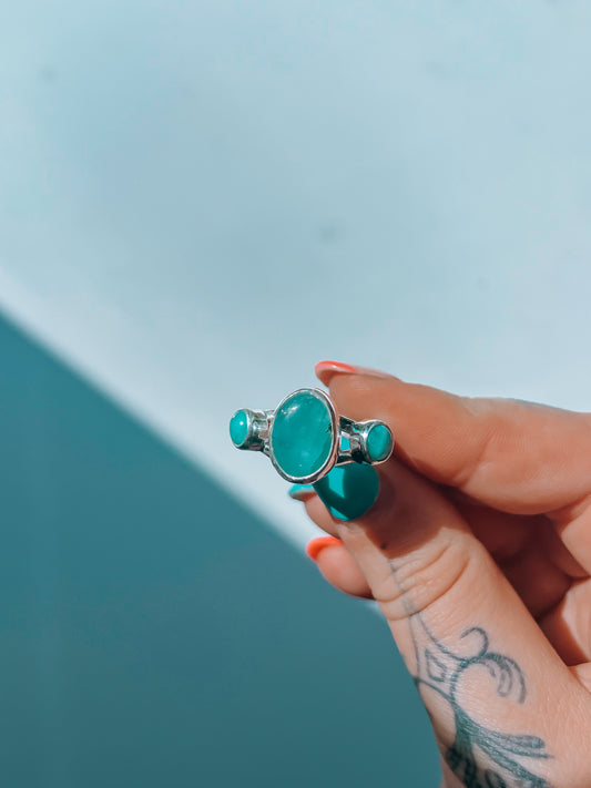 Aquamarine x Larimar triple stone Ring (9)