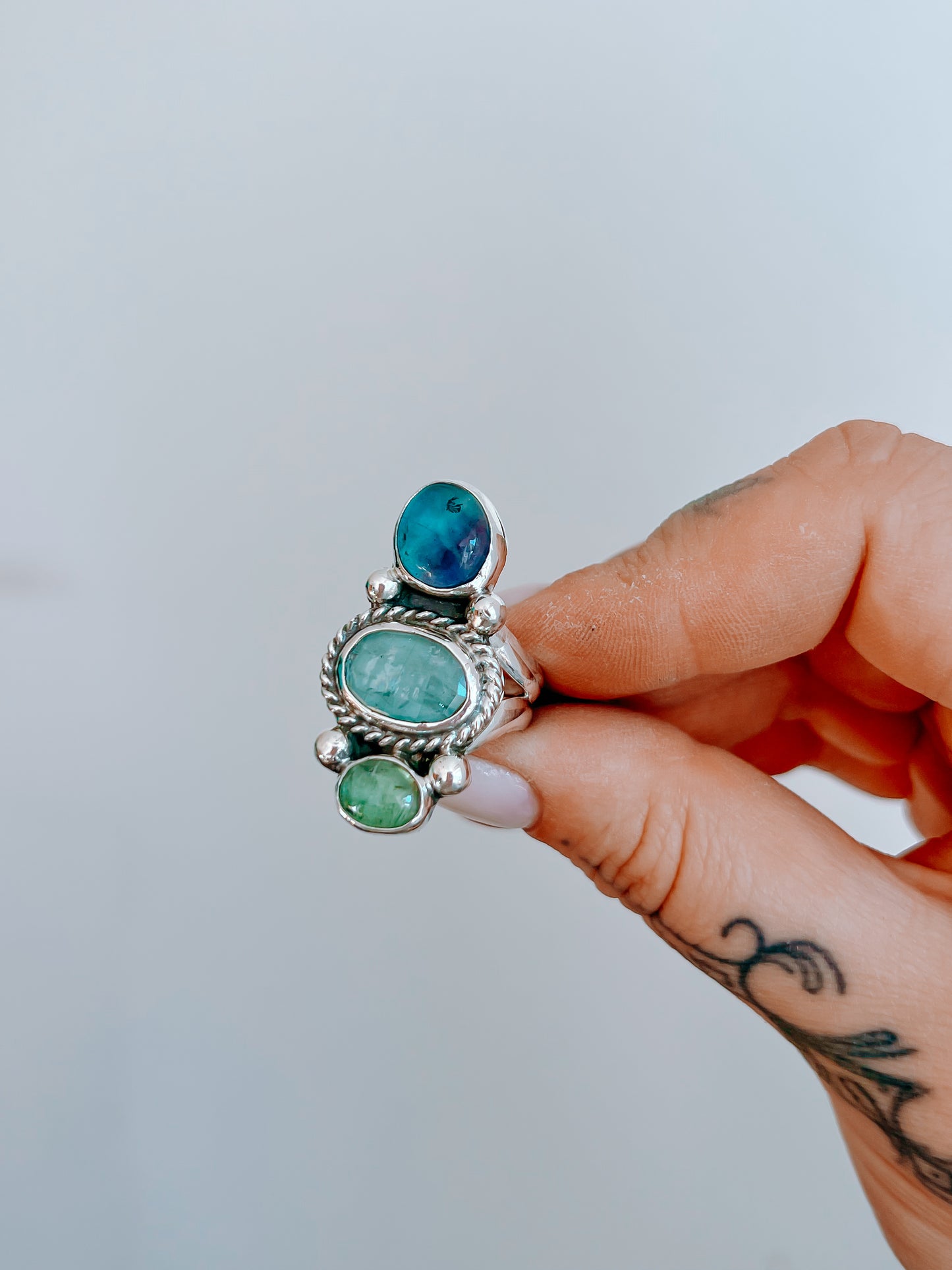 Triple Ring (7) - Kyanite & Fluorite