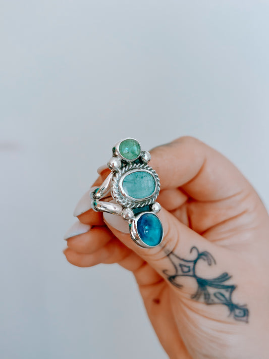 Triple Ring (7) - Kyanite & Fluorite