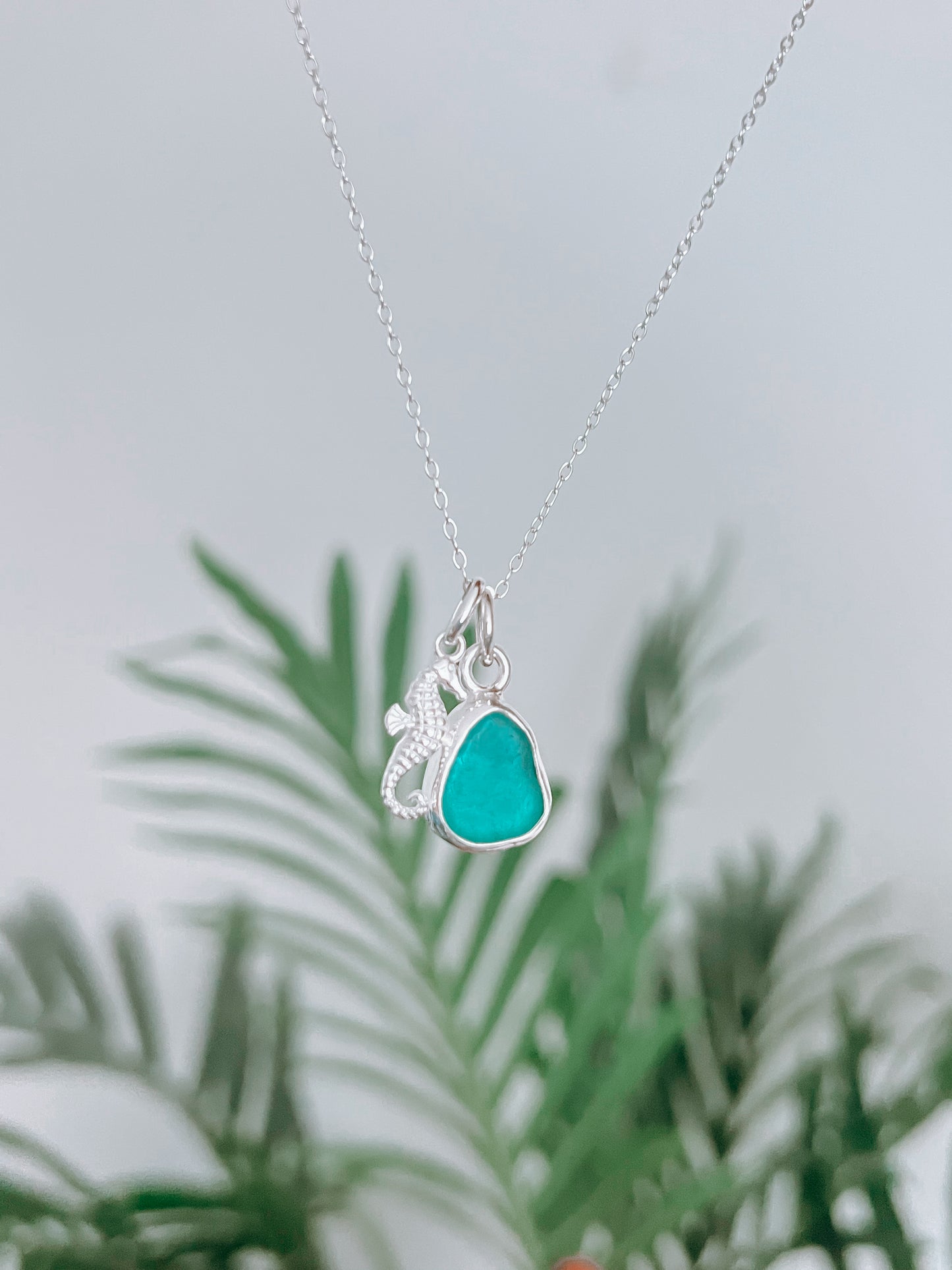 Seaglass Necklace - with Seahorse Charm
