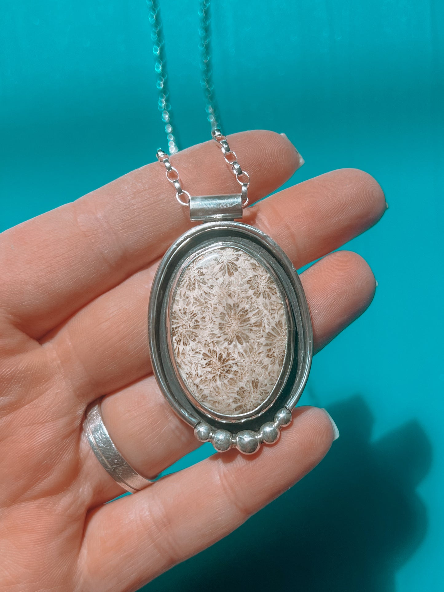 Fossilized Coral Turtle Amulet Necklace