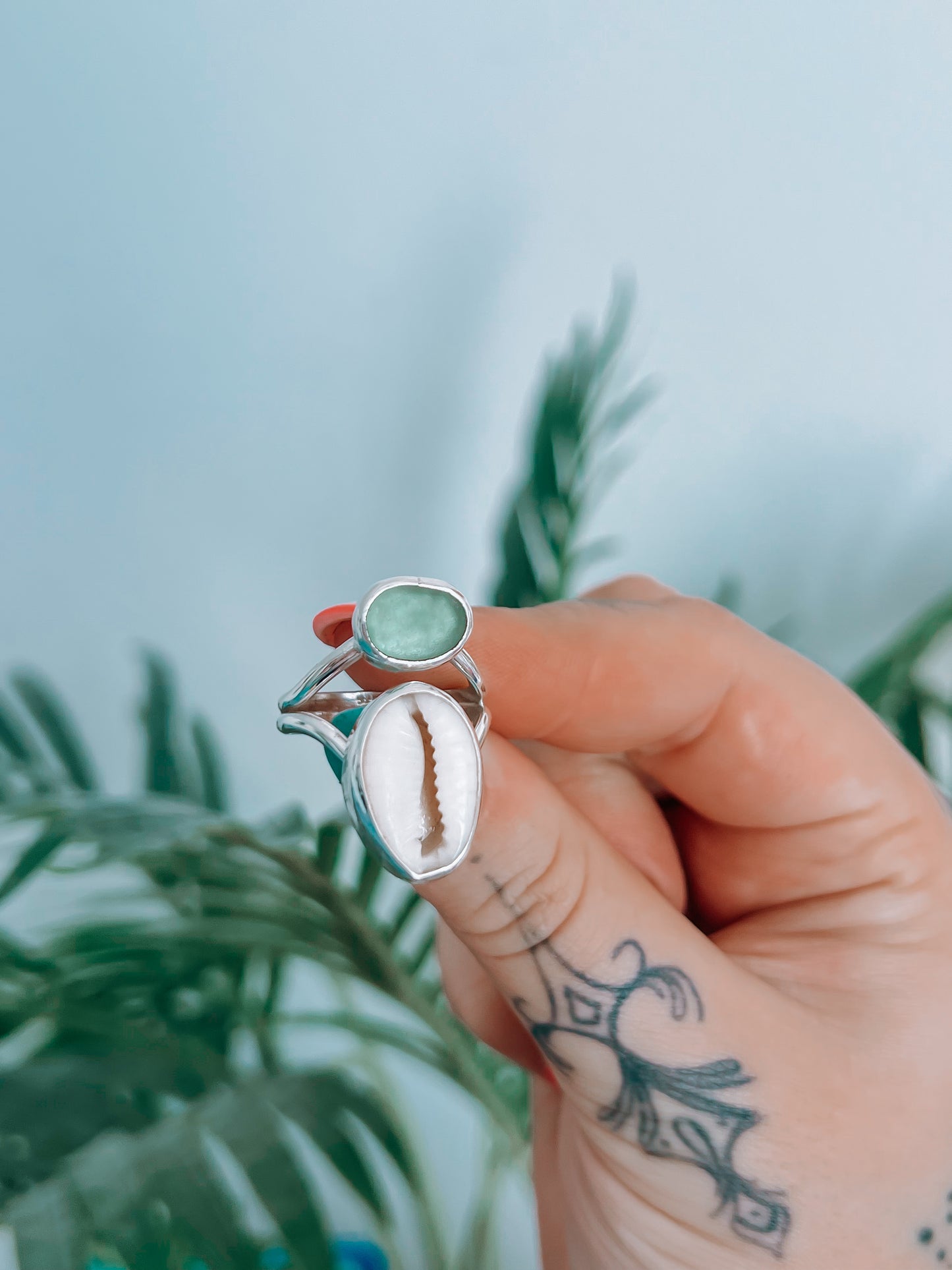 Seaglass x Cowrie double Ring (8)