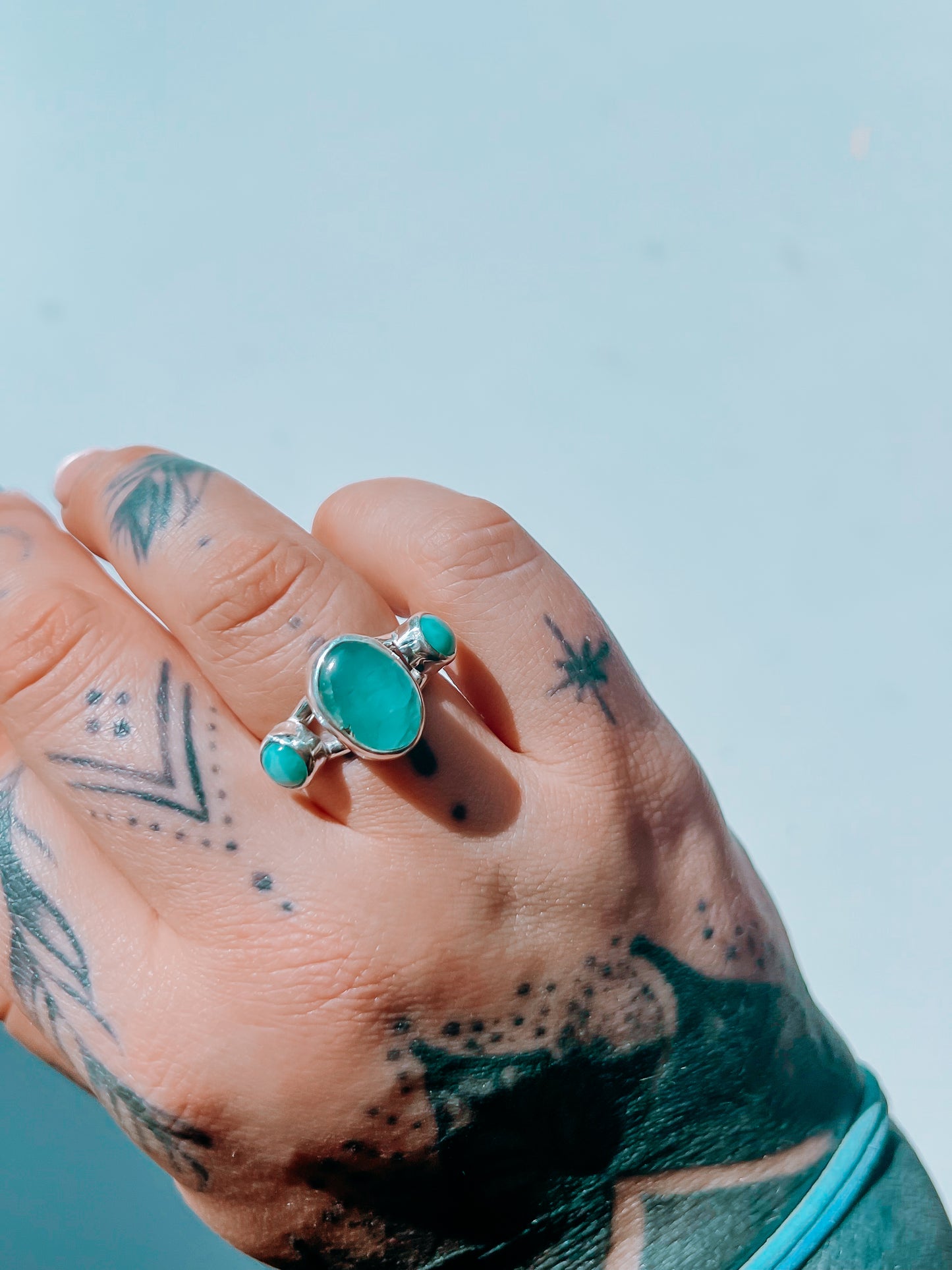 Aquamarine x Larimar triple stone Ring (9)