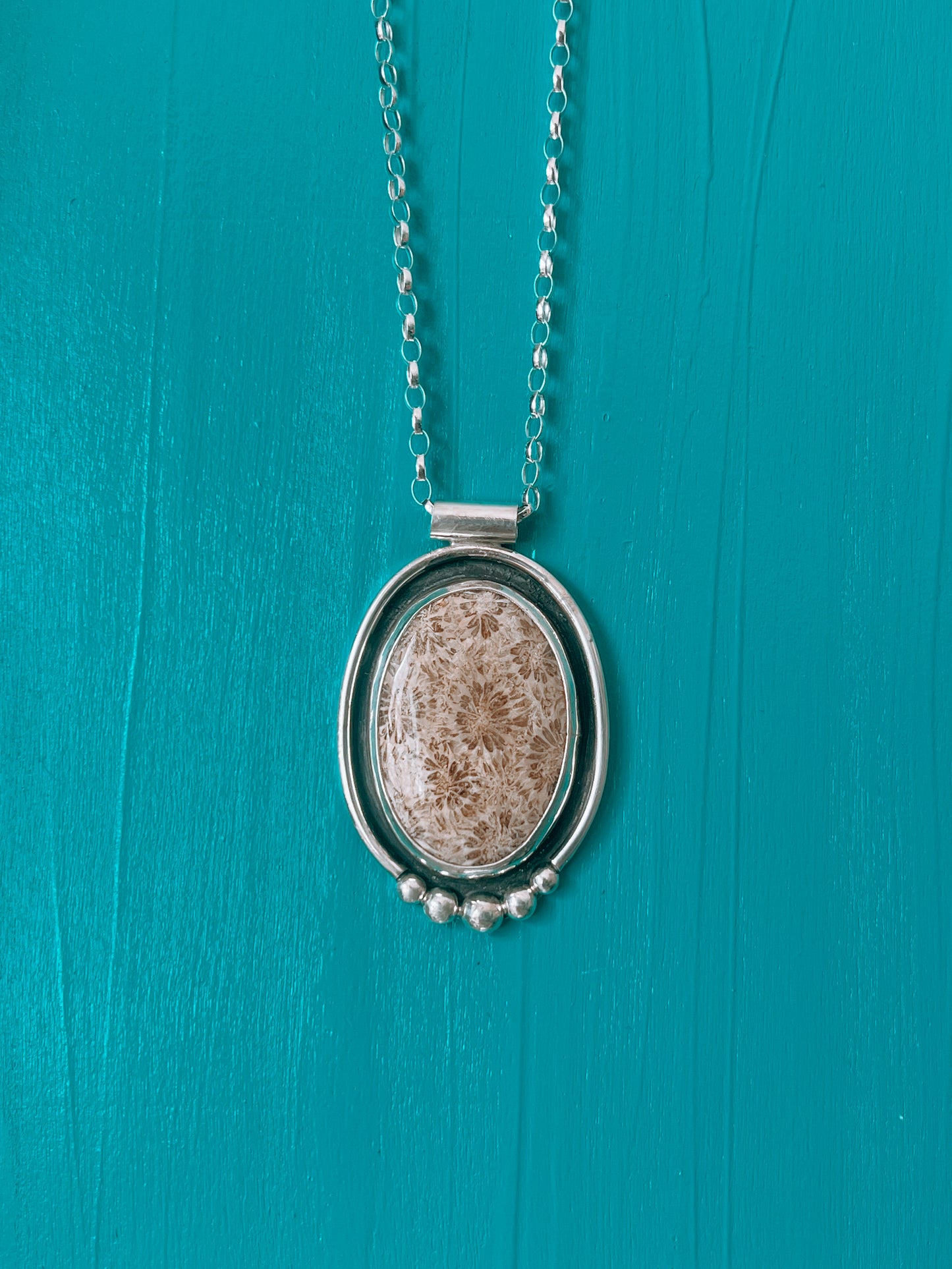 Fossilized Coral Turtle Amulet Necklace