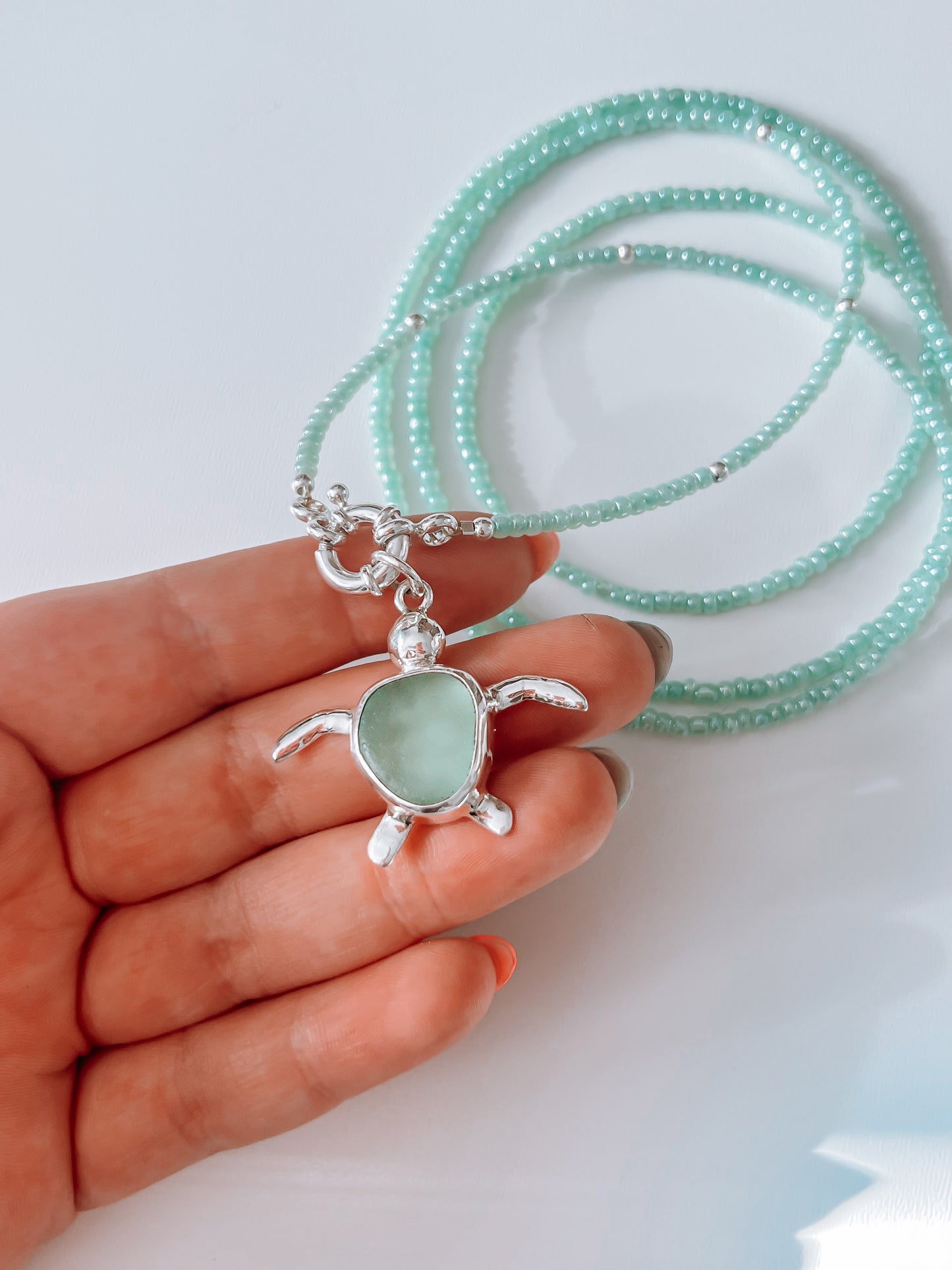 Seaglass Turtle Wrap Necklace