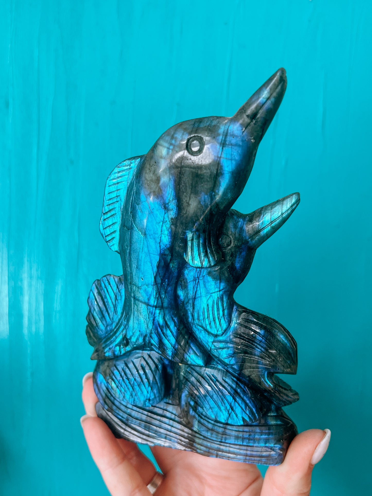Labradorite - polished Dolphin Statue