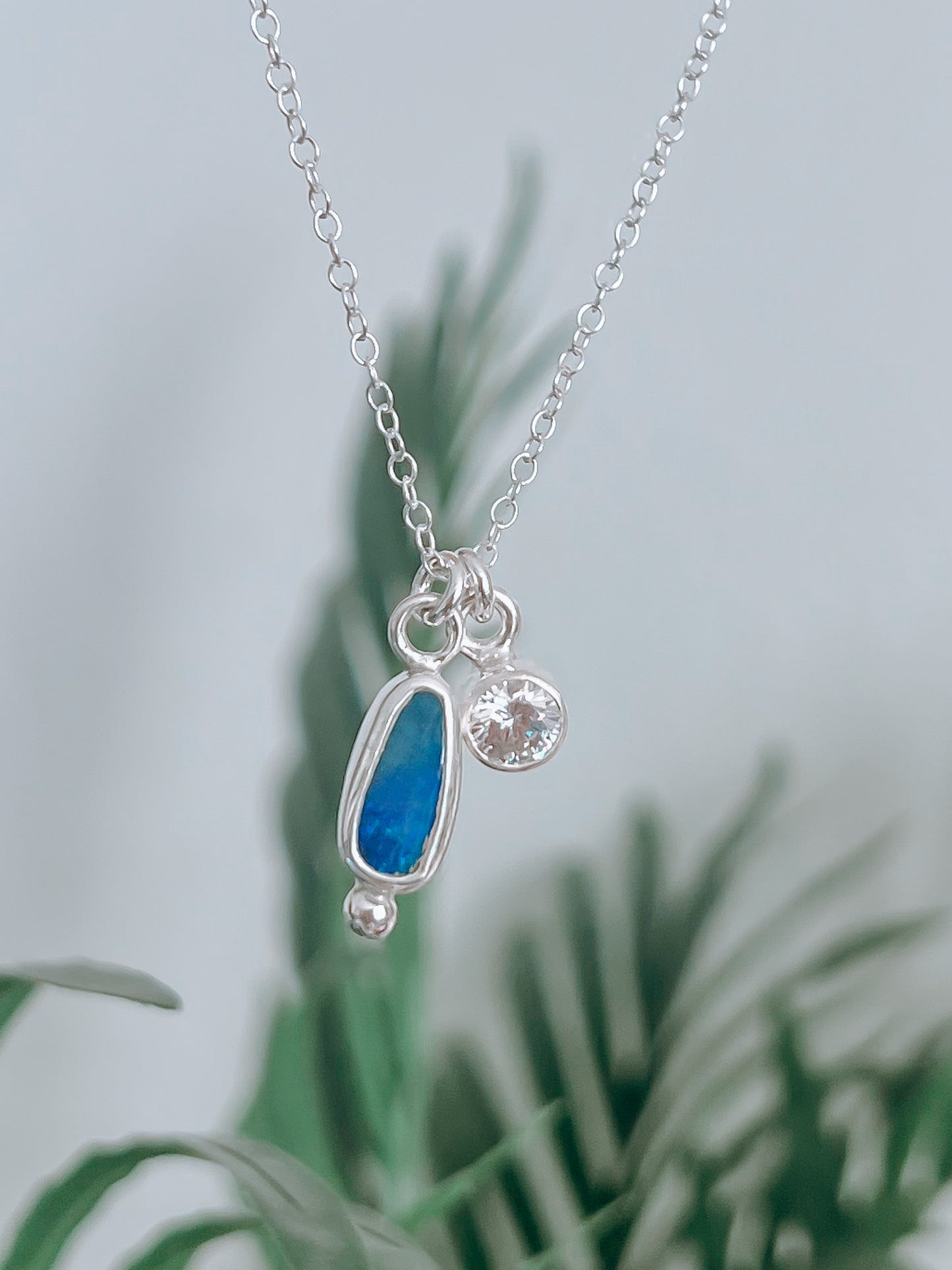 Australian Opal & CZ Necklace