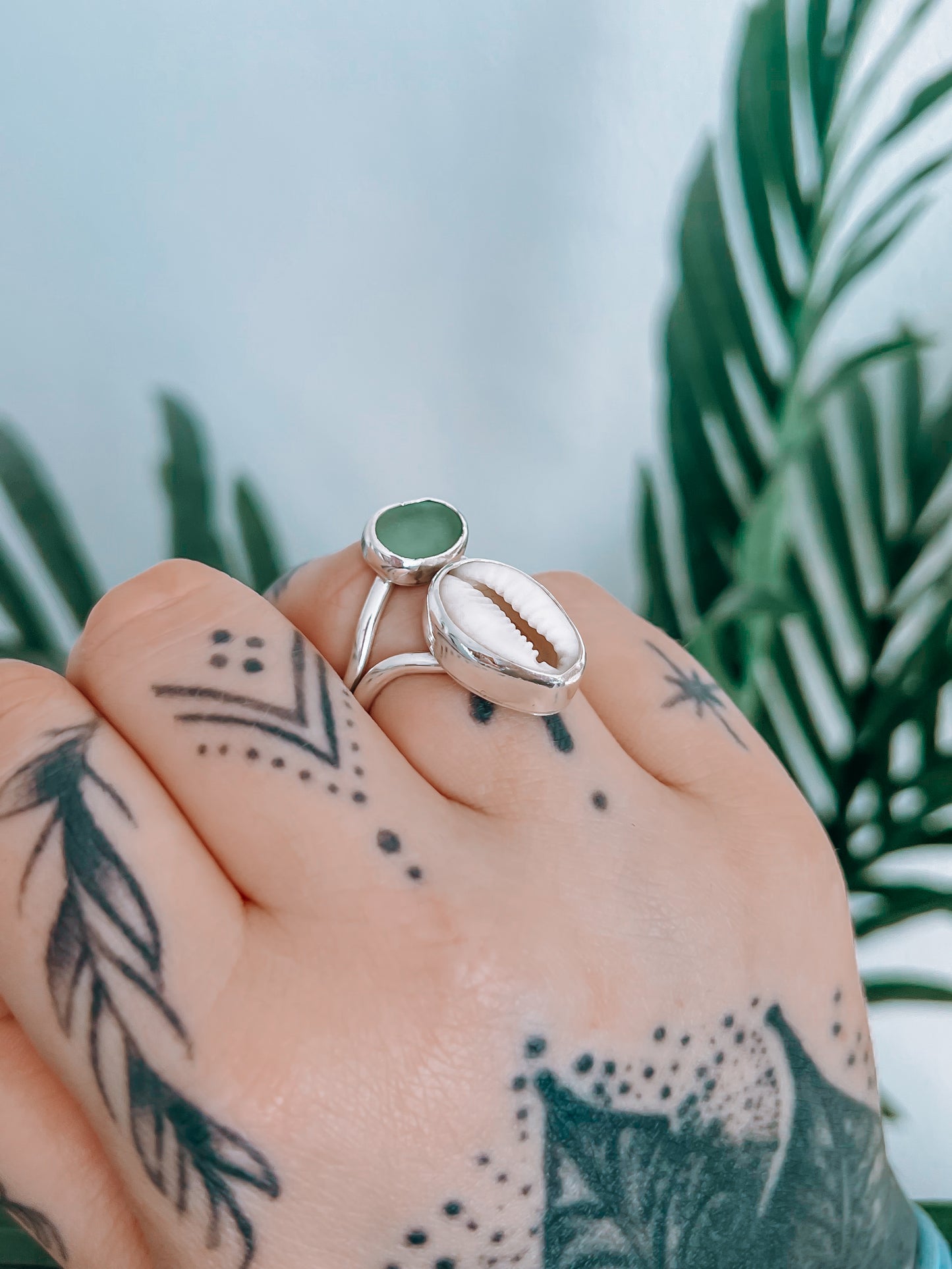 Seaglass x Cowrie double Ring (8)