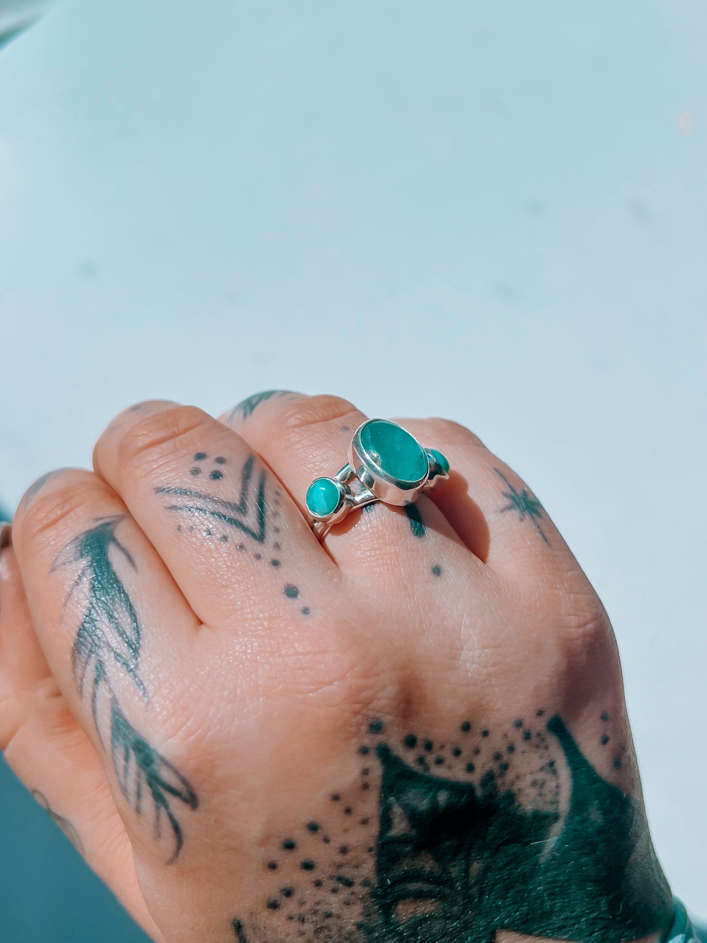 Aquamarine x Larimar triple stone Ring (9)