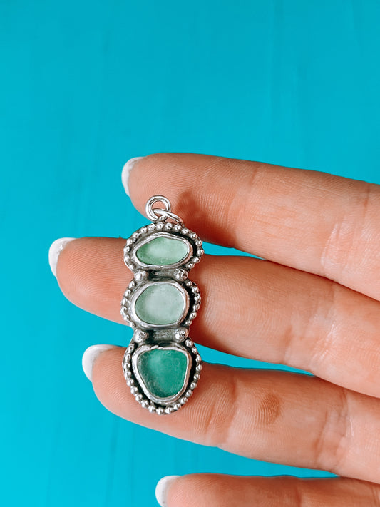 Triple Seaglass Charm