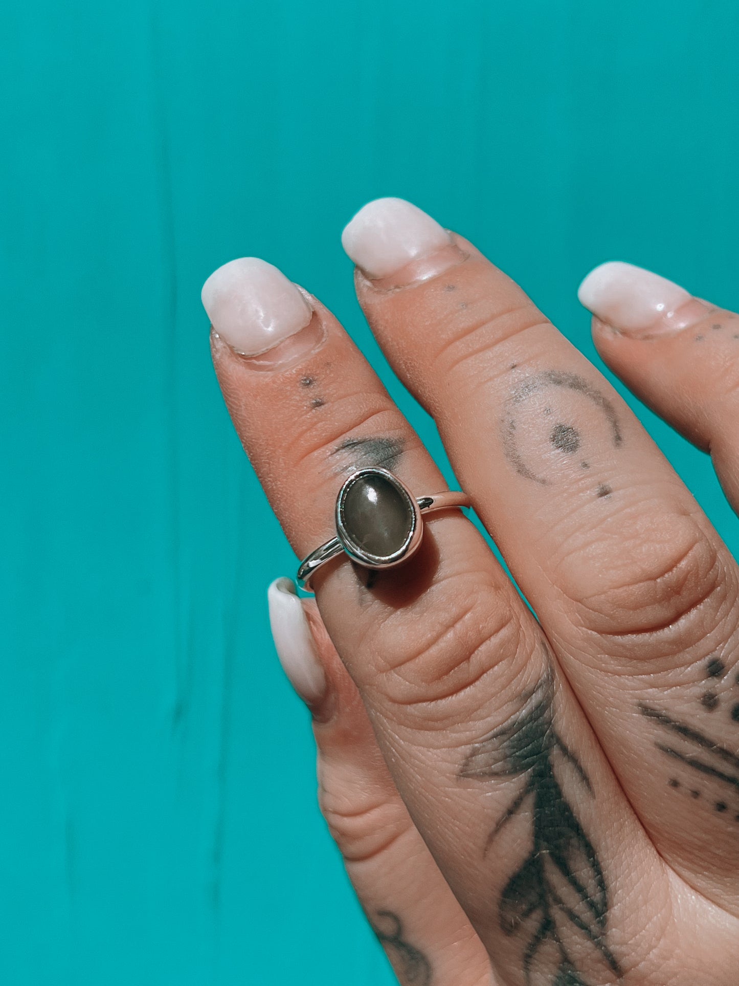 Silky Black Moonstone Ring (6.5)