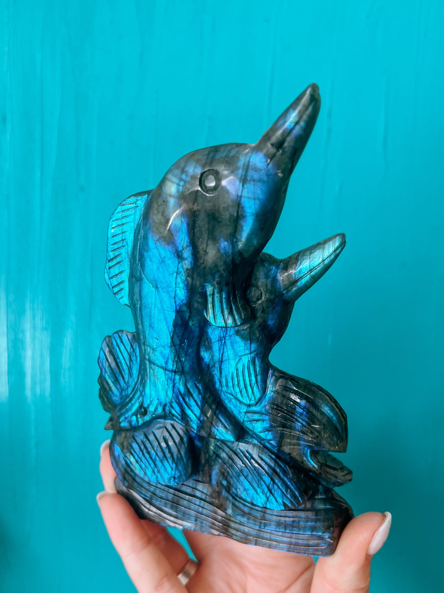 Labradorite - polished Dolphin Statue