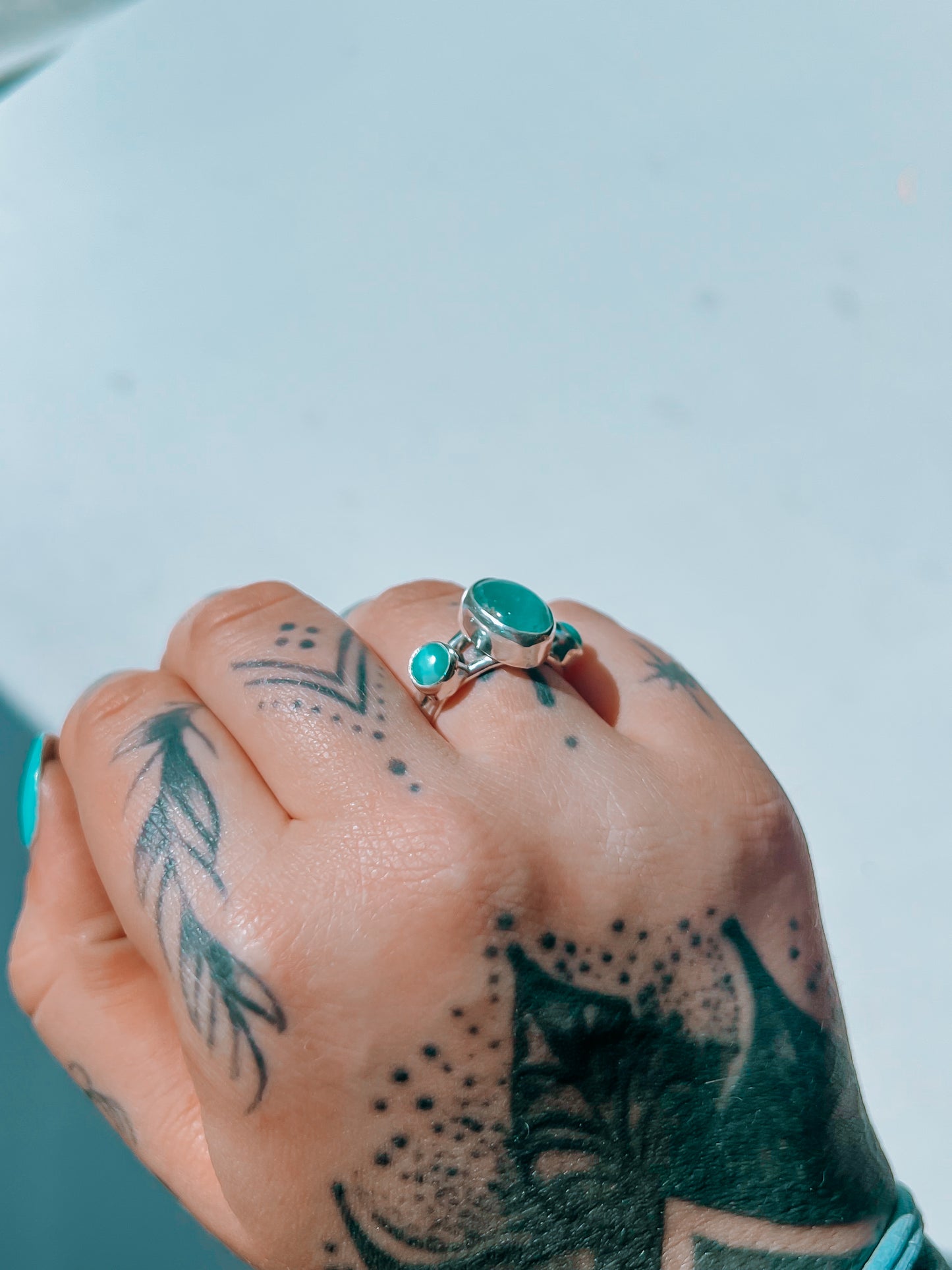 Aquamarine x Larimar triple stone Ring (9)
