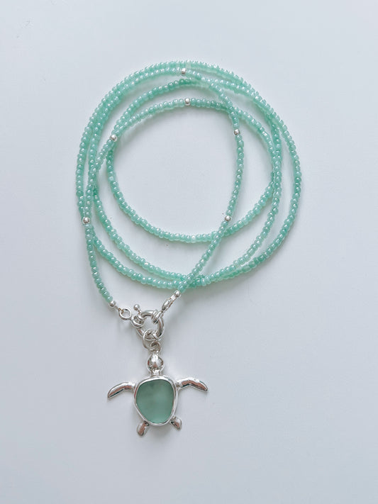 Seaglass Turtle Wrap Necklace