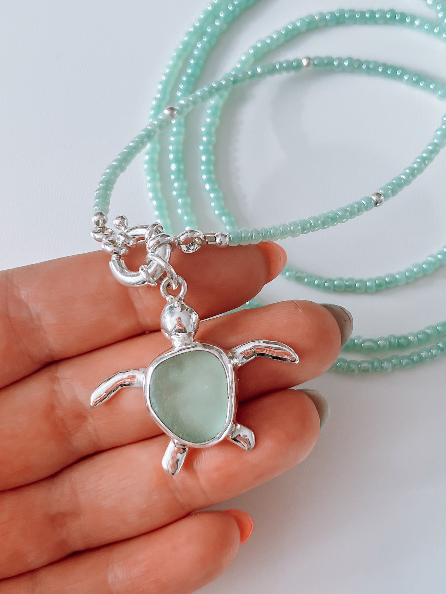 Seaglass Turtle Wrap Necklace