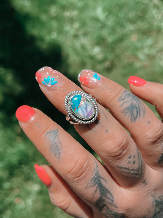 Purple Dahlia Turquoise Ring (5.5)