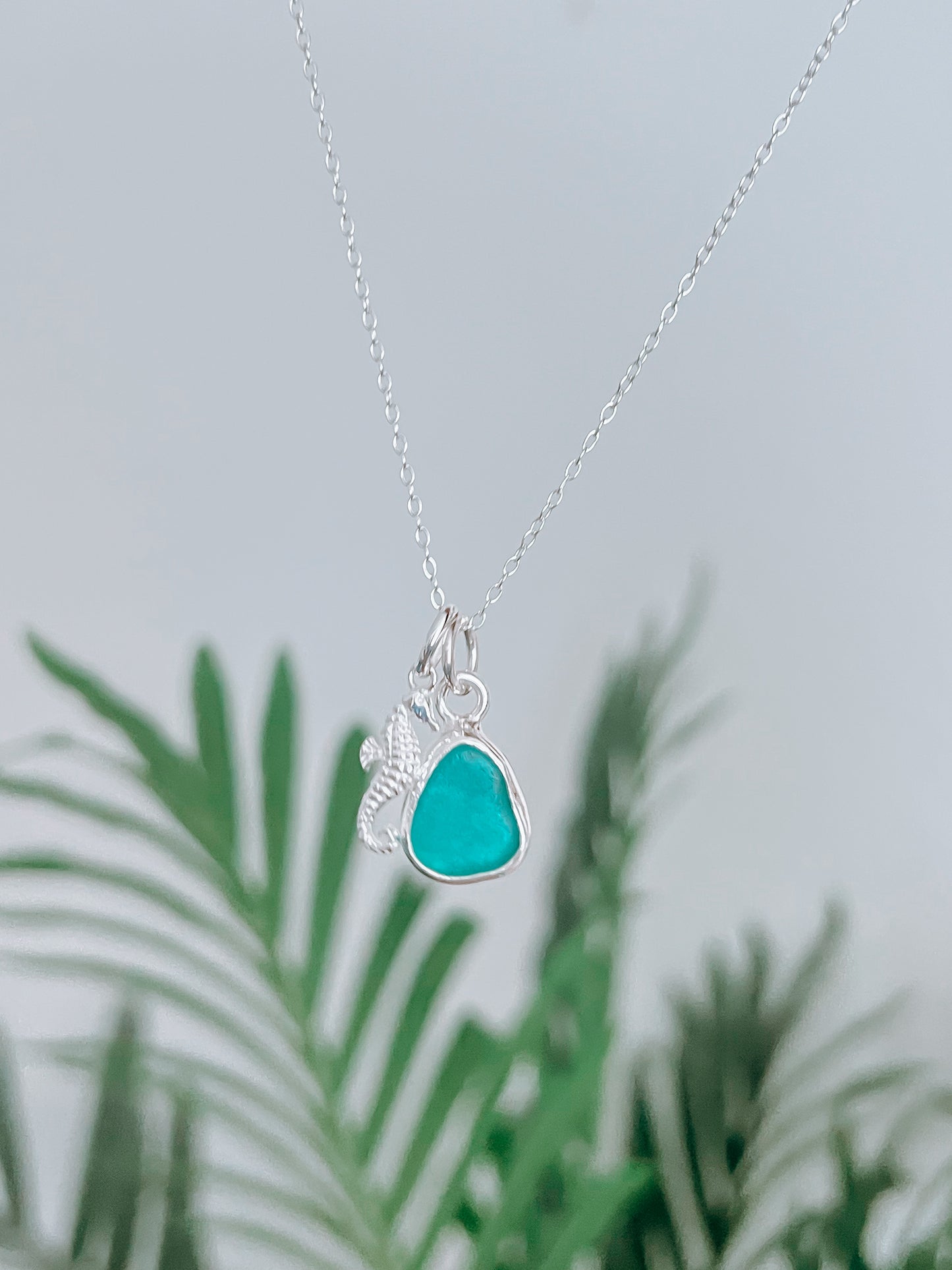 Seaglass Necklace - with Seahorse Charm
