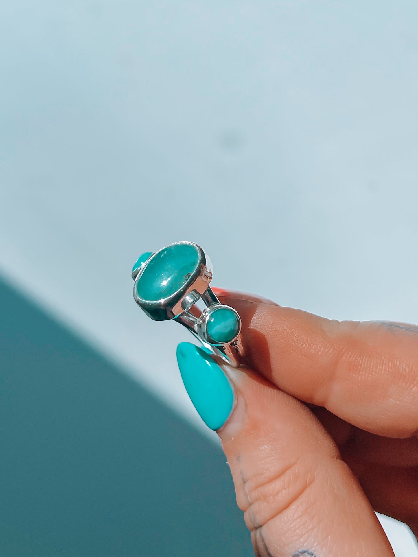 Aquamarine x Larimar triple stone Ring (9)
