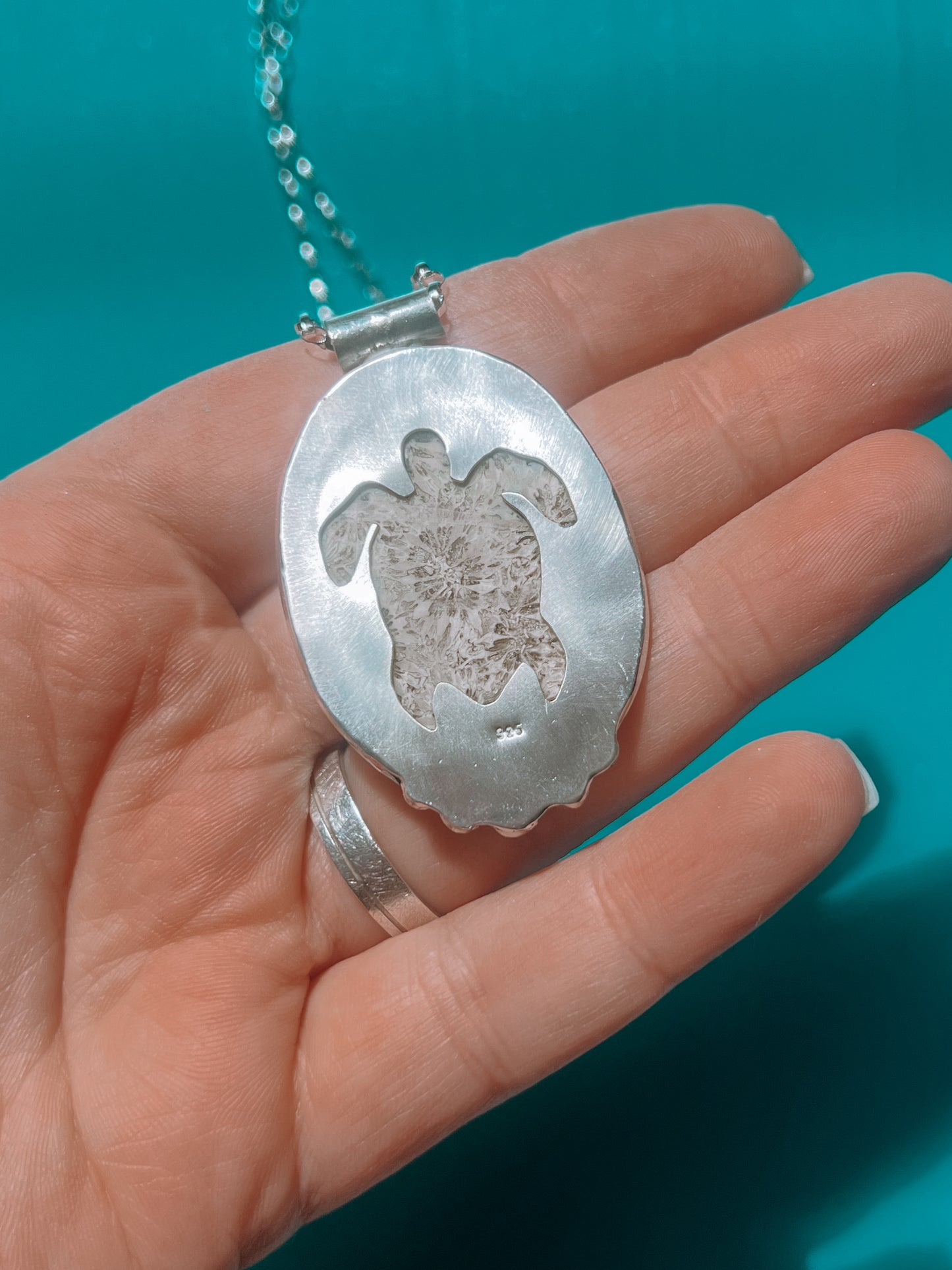 Fossilized Coral Turtle Amulet Necklace