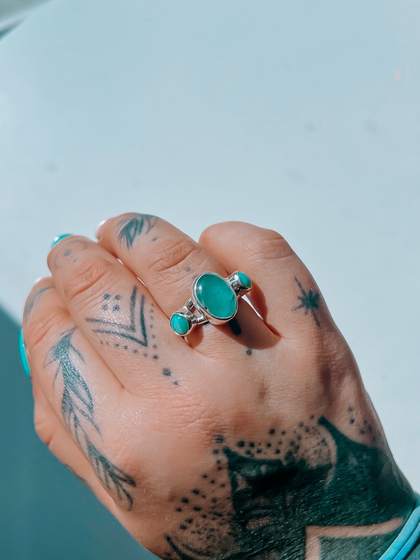 Aquamarine x Larimar triple stone Ring (9)