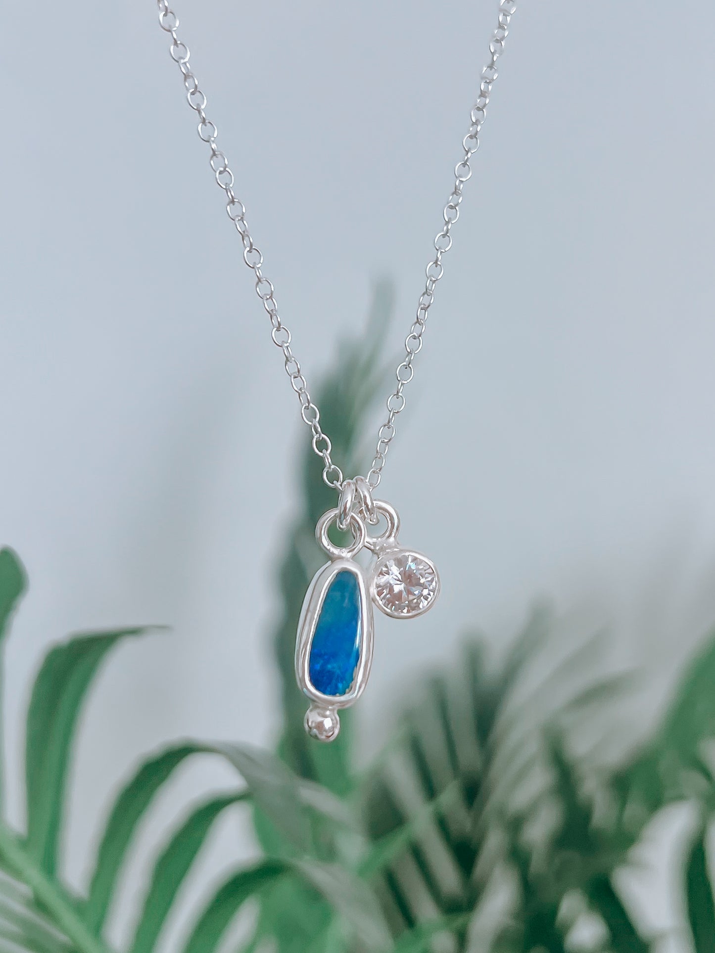 Australian Opal & CZ Necklace