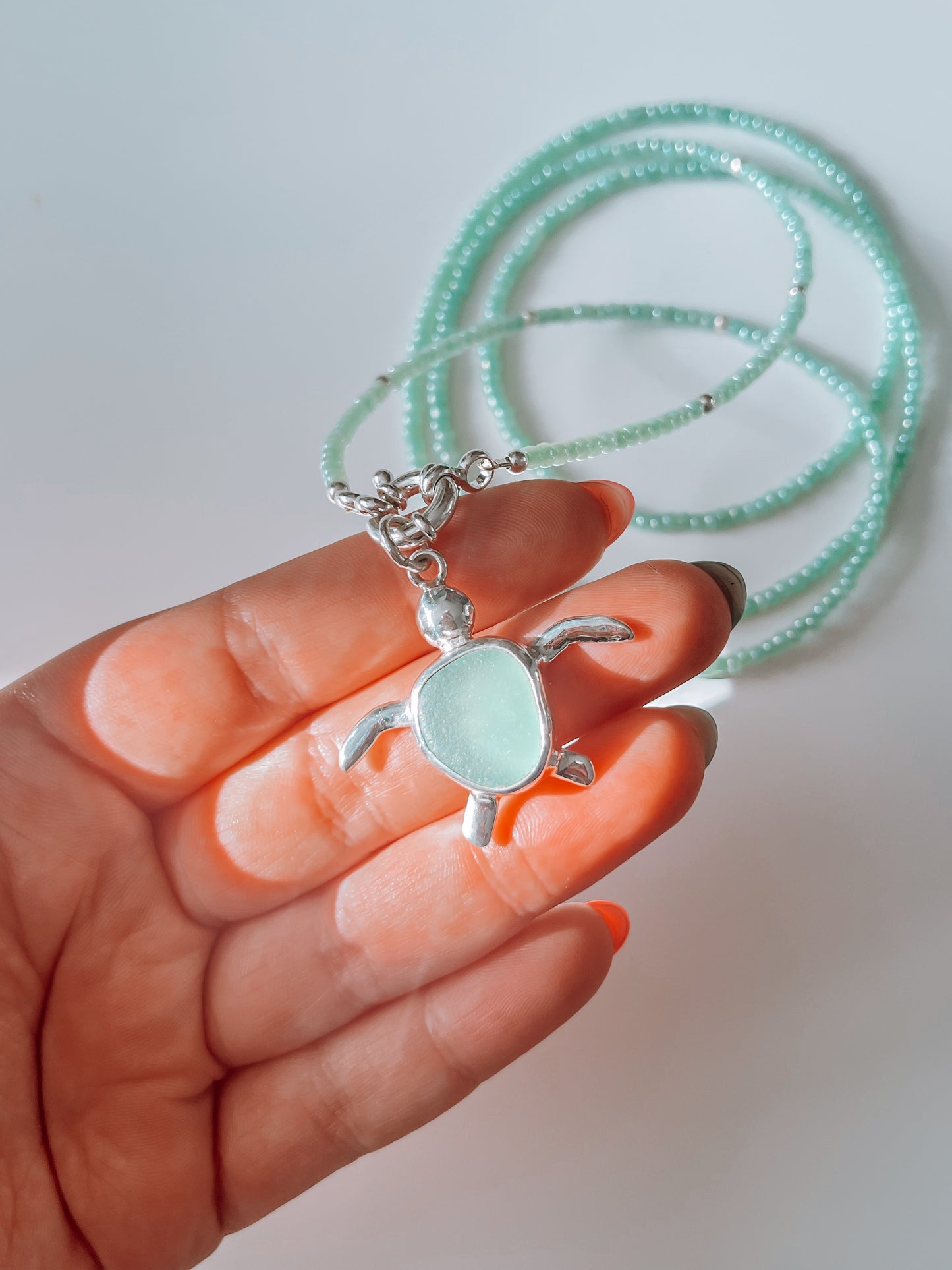 Seaglass Turtle Wrap Necklace