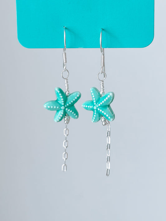 Teal Ceramic Starfish Earrings