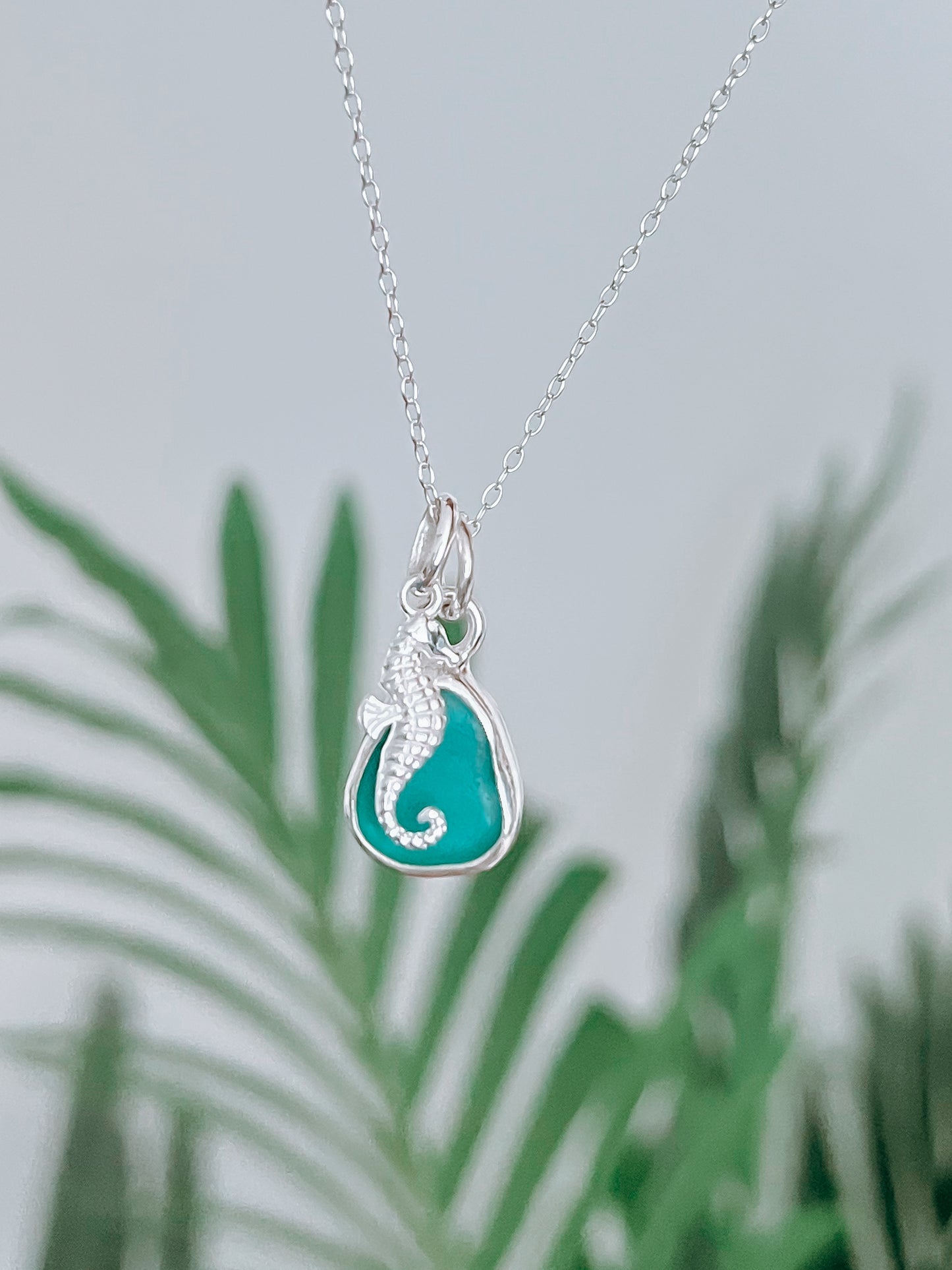 Seaglass Necklace - with Seahorse Charm