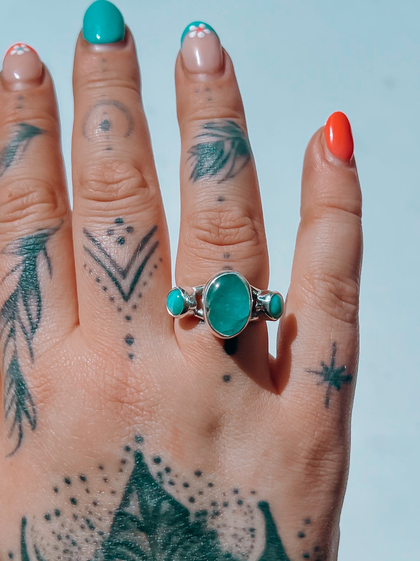 Aquamarine x Larimar triple stone Ring (9)