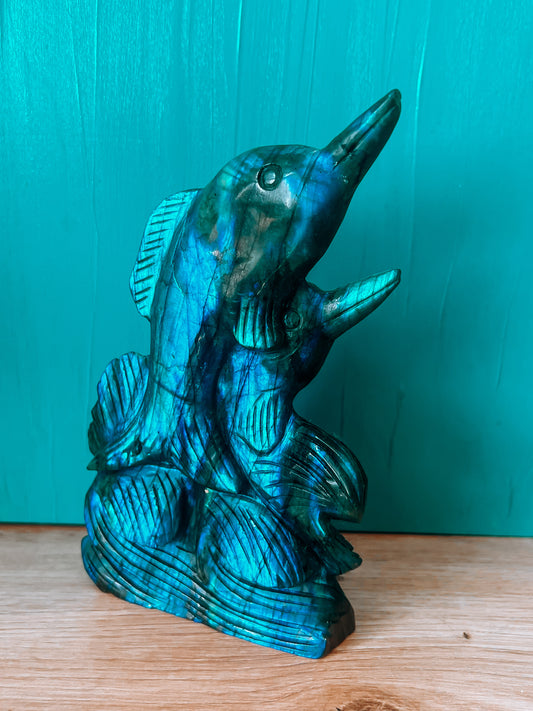 Labradorite - polished Dolphin Statue