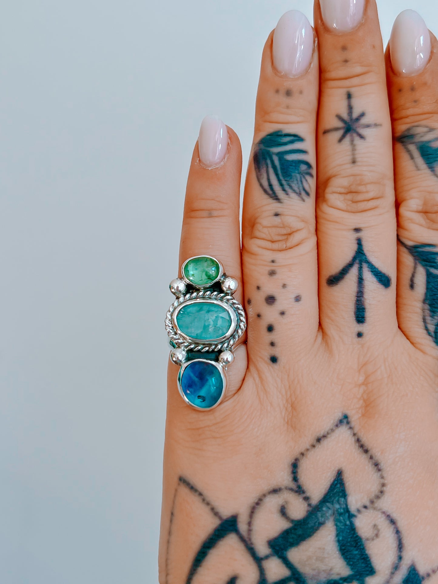 Triple Ring (7) - Kyanite & Fluorite