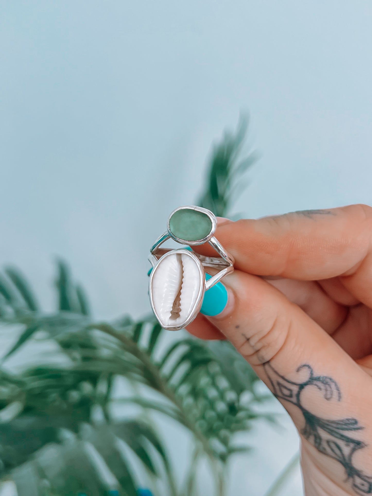 Seaglass x Cowrie double Ring (8)