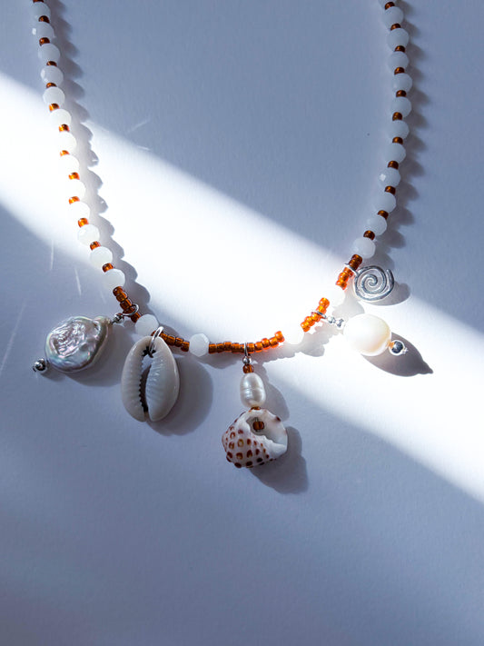 coconut milk - beaded Shell charm Necklace