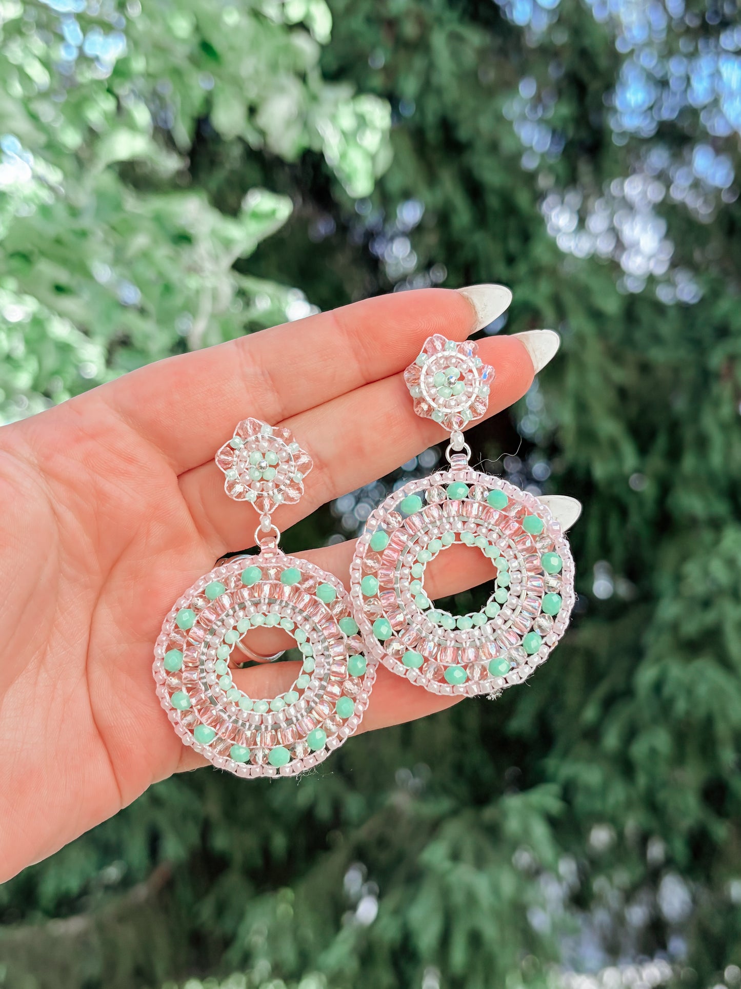 Pink Matcha - beaded earrings