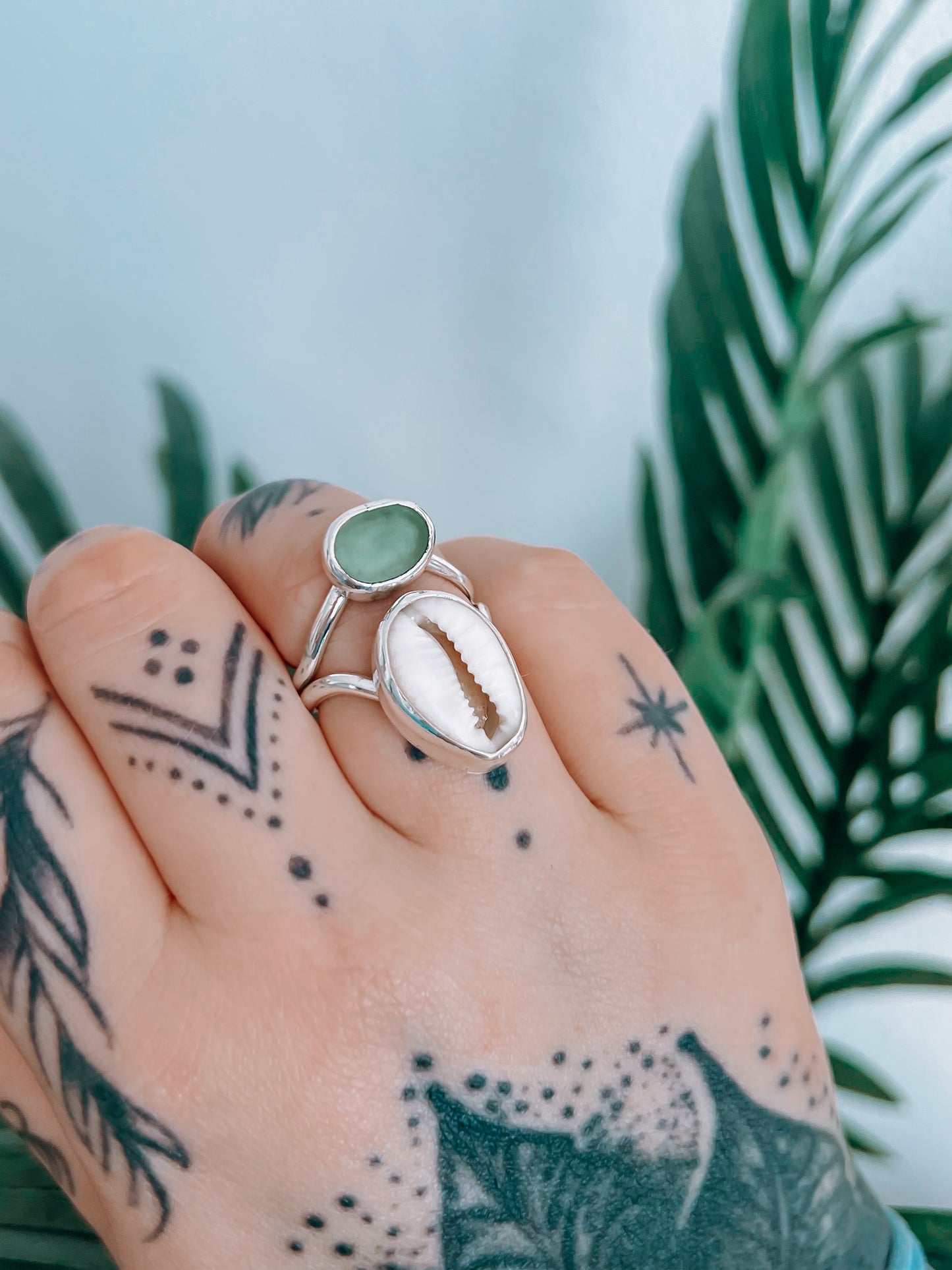 Seaglass x Cowrie double Ring (8)
