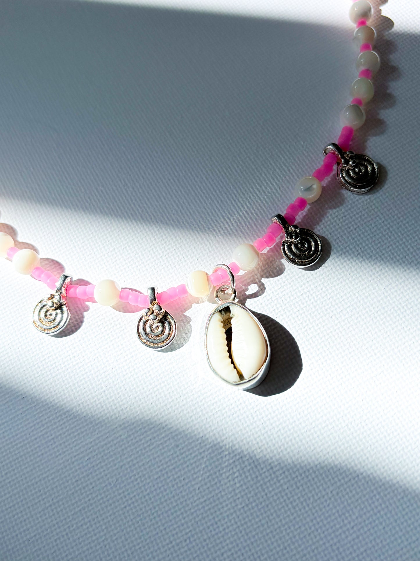 Pink Ocean - Cowrie & mother of pearl necklace