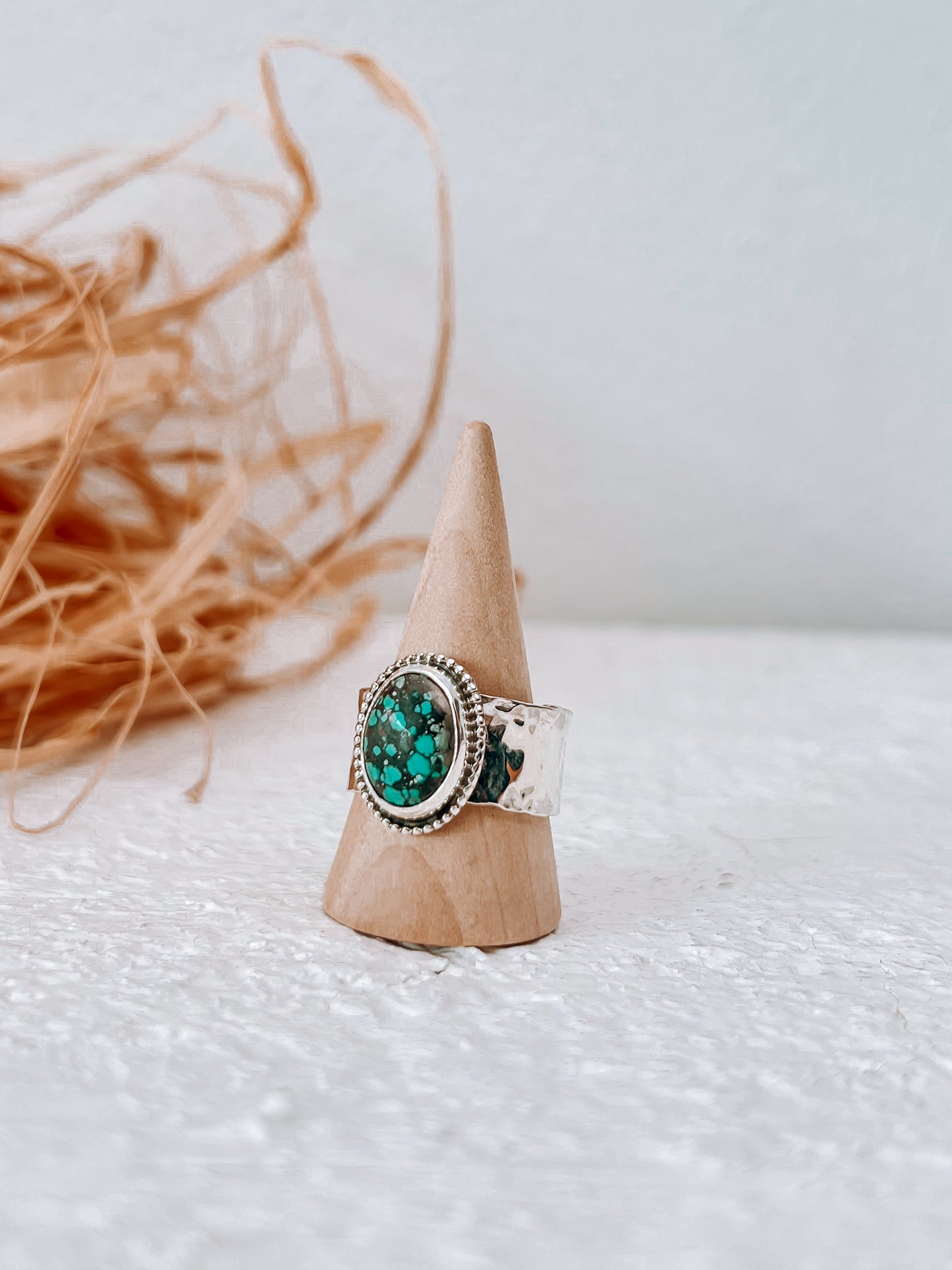 Chunky Turquoise Ring with hammered band (9)