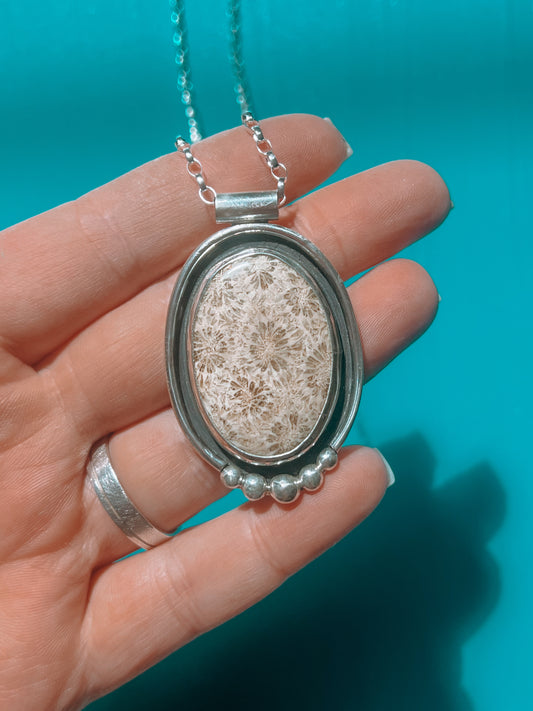 Fossilized Coral Turtle Amulet Necklace