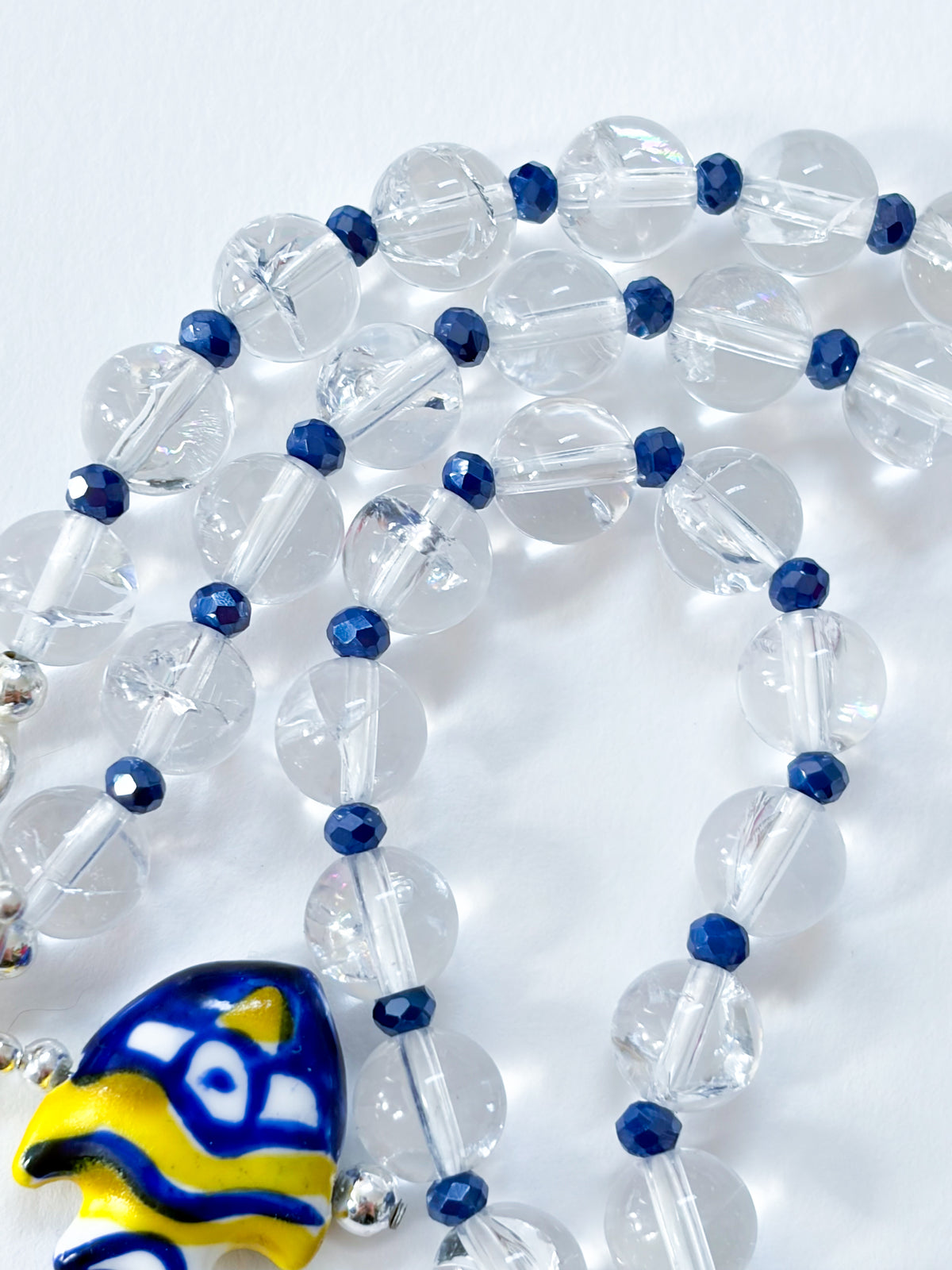 Rainbow Fish - clear Quartz beaded Necklace with toggle clasp