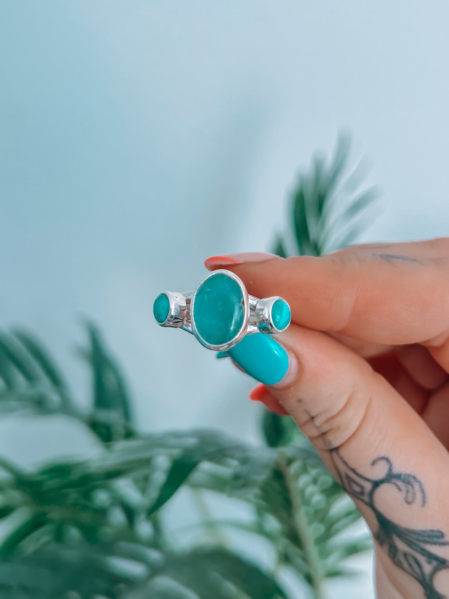 Aquamarine x Larimar triple stone Ring (9)