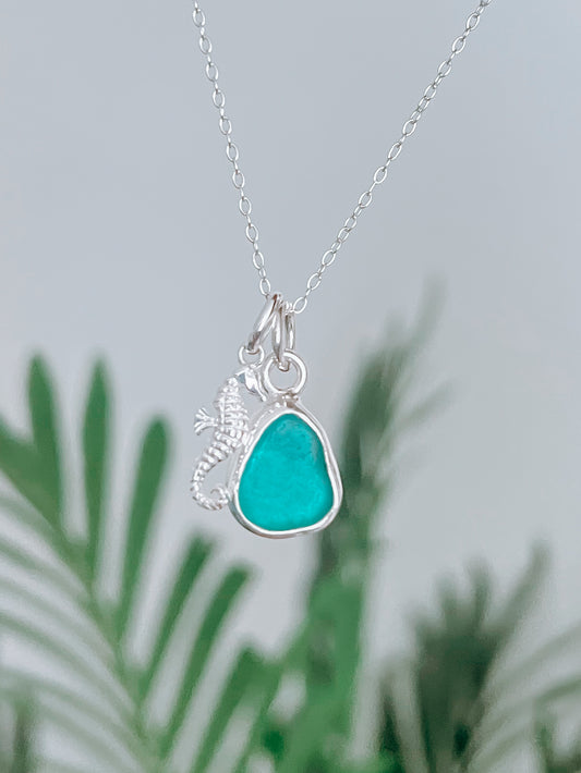 Seaglass Necklace - with Seahorse Charm