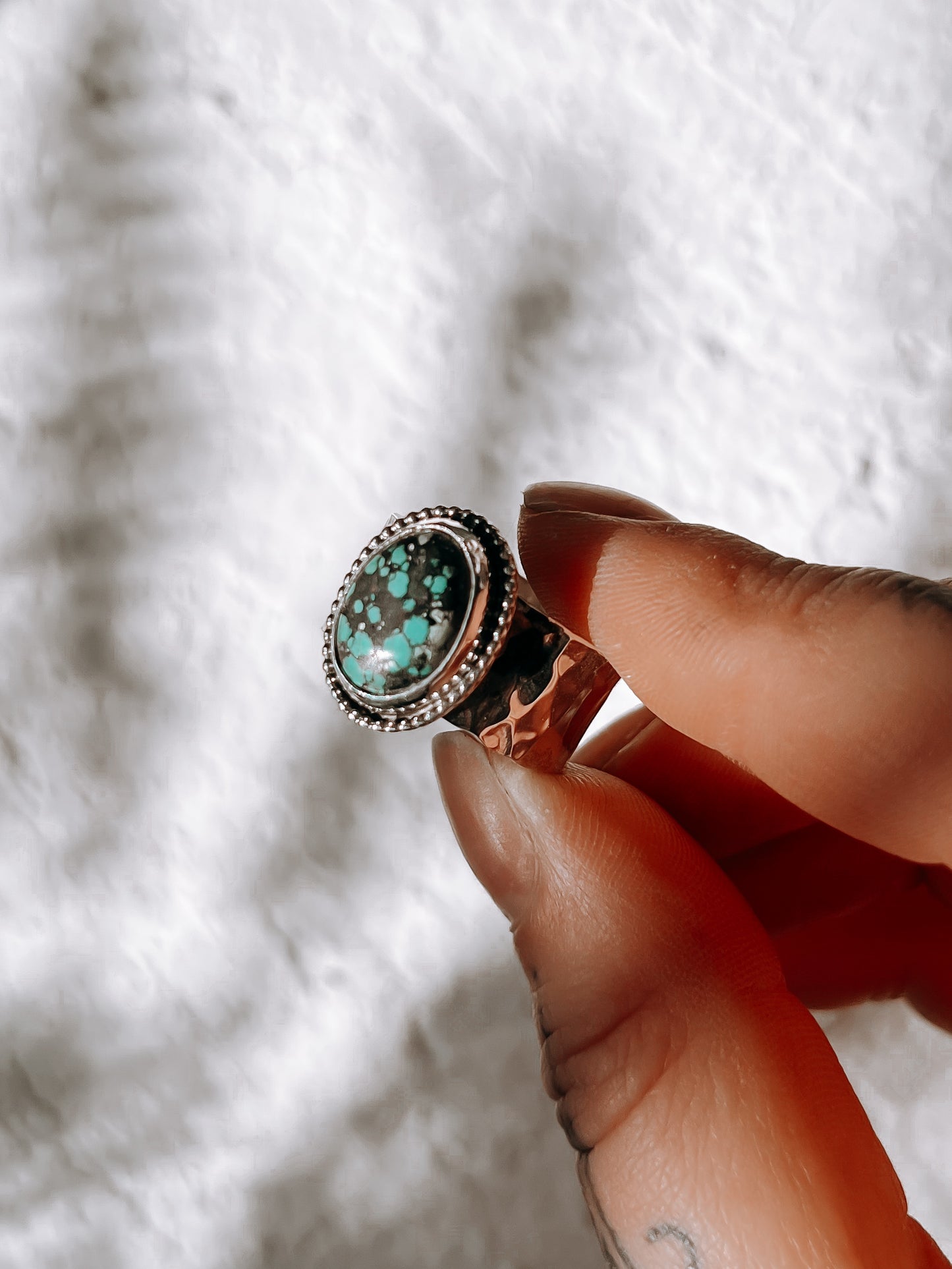 Chunky Turquoise Ring with hammered band (9)