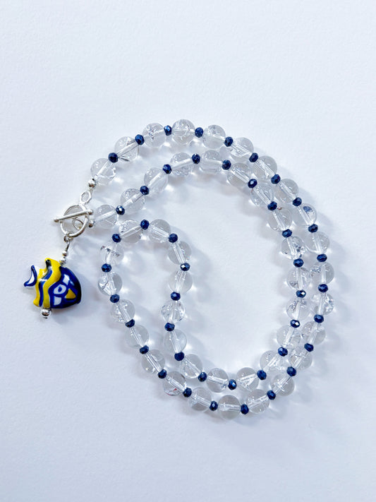Rainbow Fish - clear Quartz beaded Necklace with toggle clasp