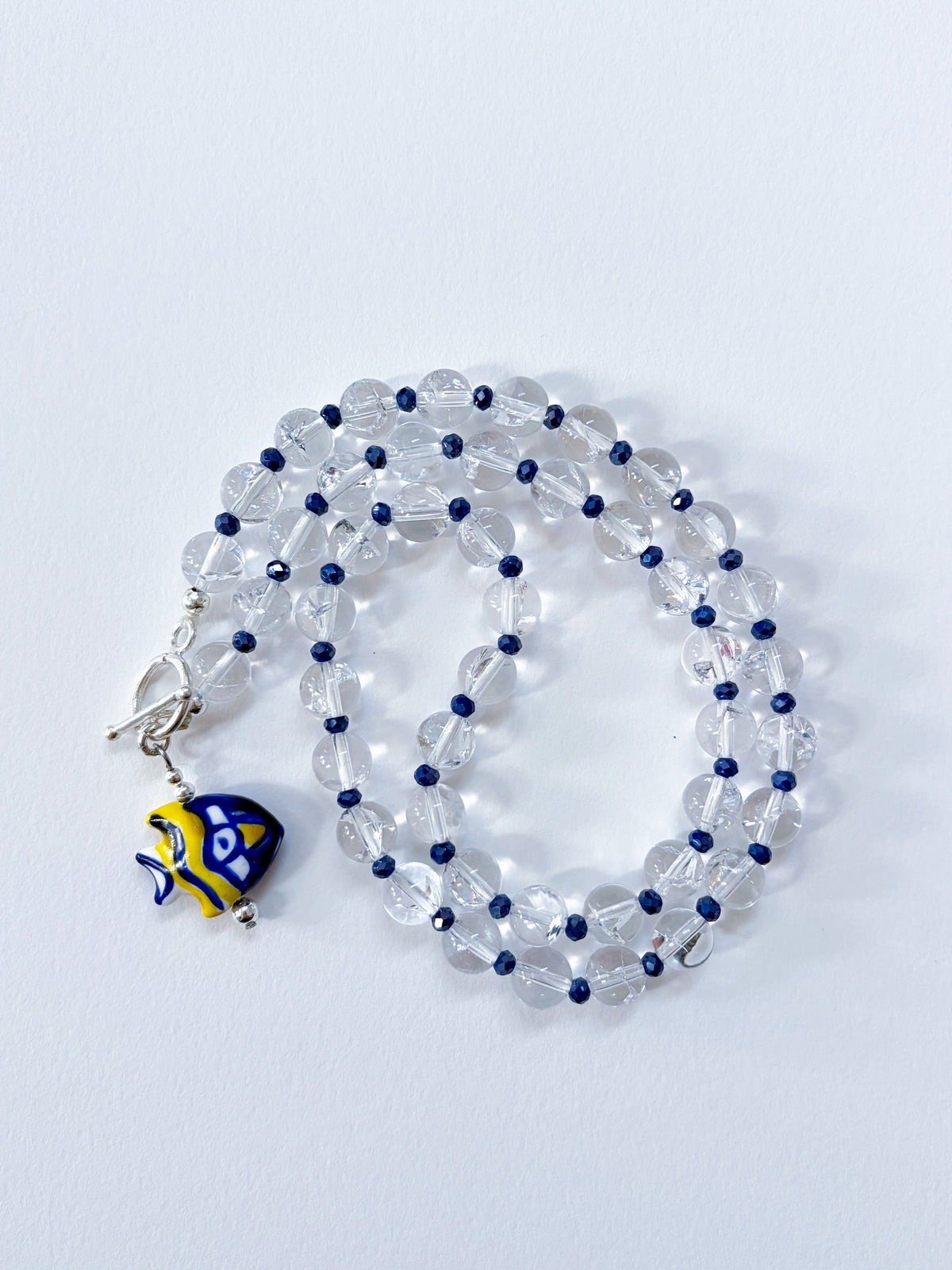 Rainbow Fish - clear Quartz beaded Necklace with toggle clasp