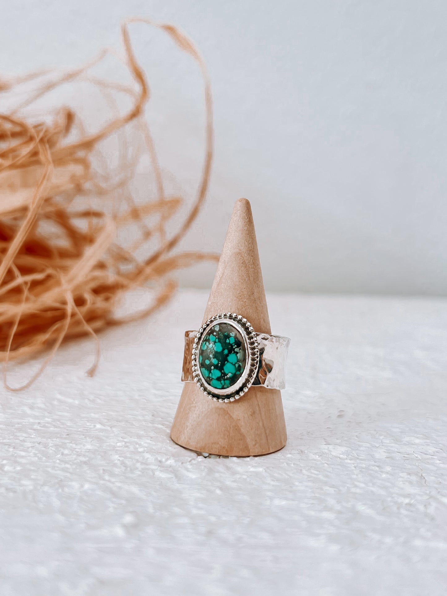 Chunky Turquoise Ring with hammered band (9)