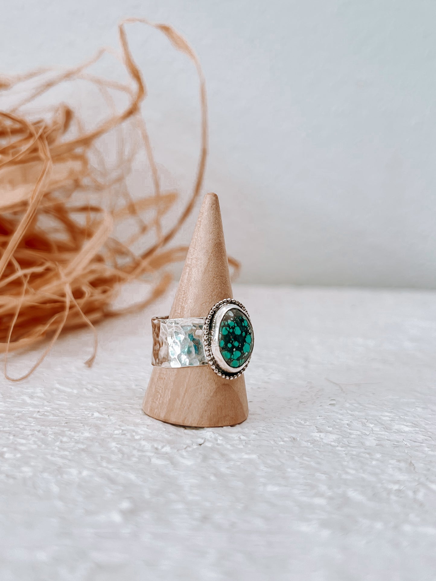 Chunky Turquoise Ring with hammered band (9)