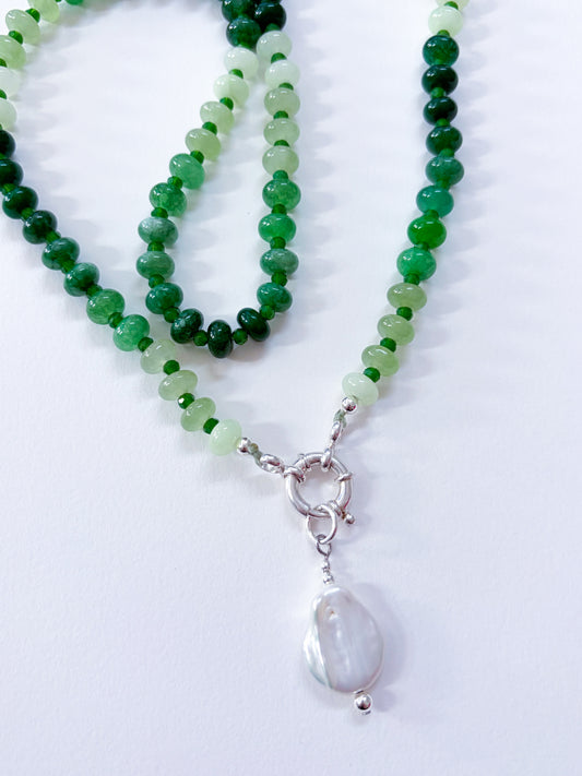 fern Pearl - beaded Crystal Necklace with Pearl Charm