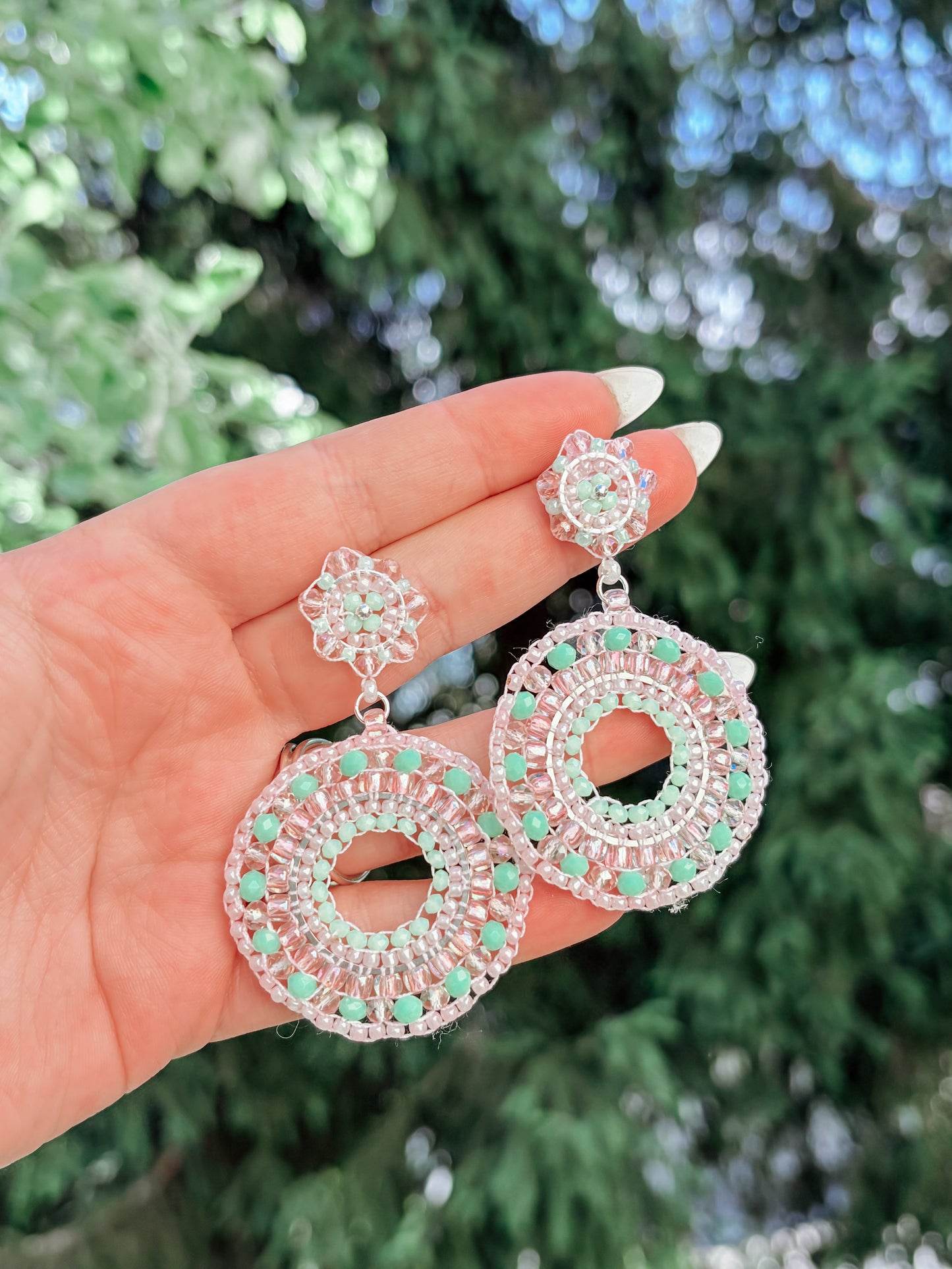 Pink Matcha - beaded earrings