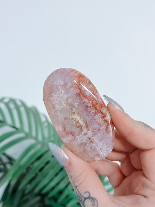 Pink Amethyst & Flower Agate Druzy Palmstone